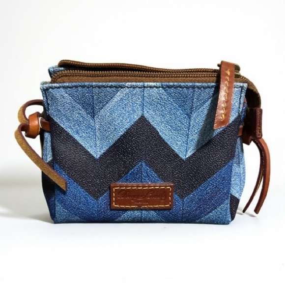 Dooney & Bourke Blue and Brown Chevron Wristlet - Picture 1 of 5